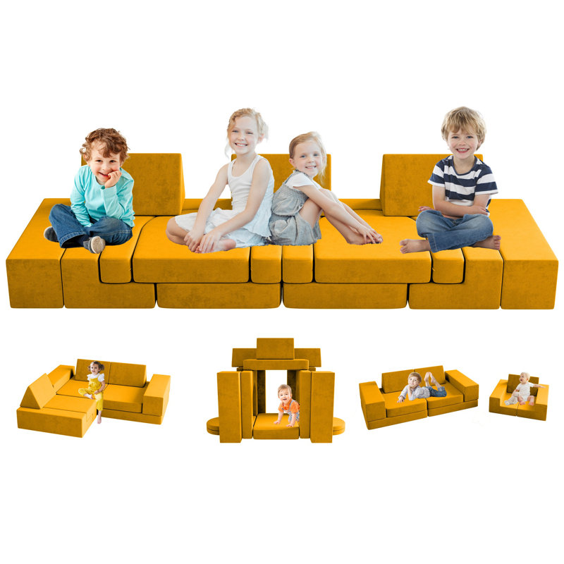 Isabelle Max Aliaksandra Kids Couch 13Pcs Modular Toddler Couch for 4 Kids for Playroom Modular Kids Couch Wayfair